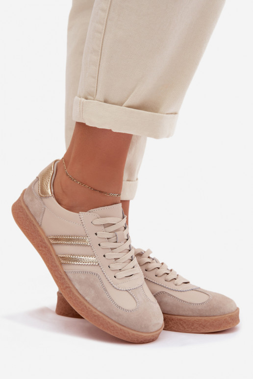 Damskie sneakersy skórzane S.Barski LR61-7059 piaskowe