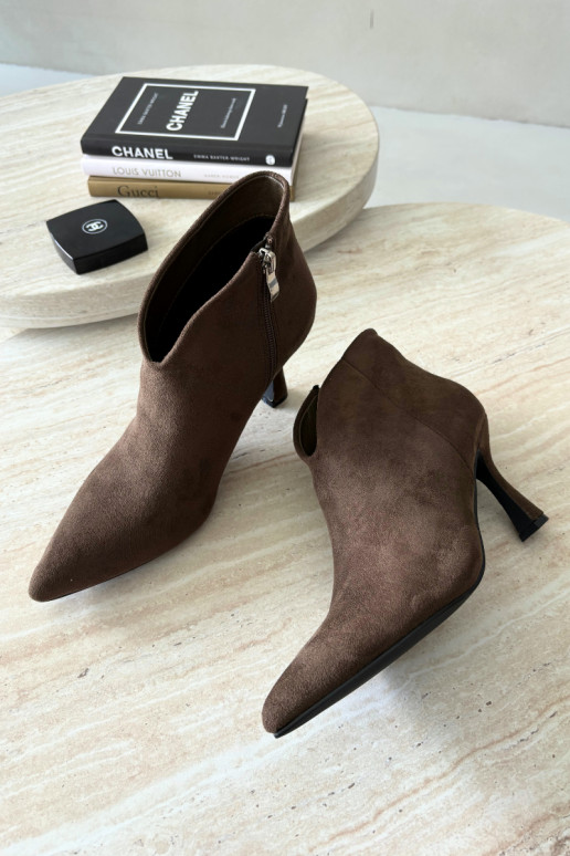 Women's ankle boots on a slim heel with pointed toe in khaki color Bessia