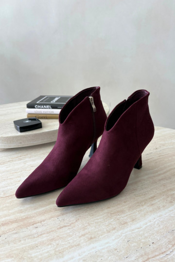 Women's ankle boots on a slim heel with pointed toe in burgundy color Bessia 2