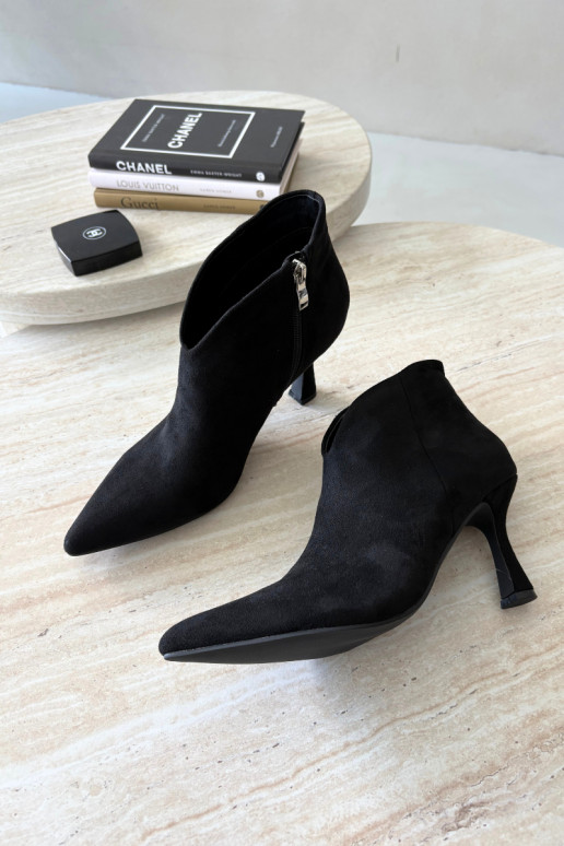 Women's ankle boots on a slim heel with pointed toe in black color Bessia
