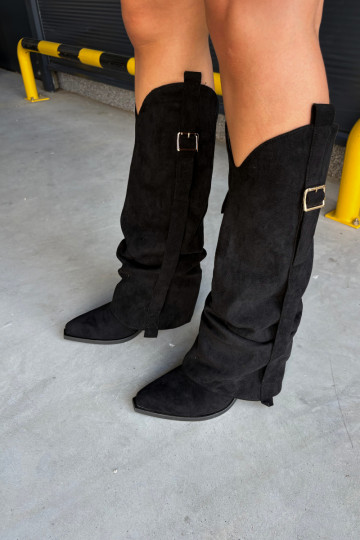 Black women's knee-high boots with heels and buckles Caster 2