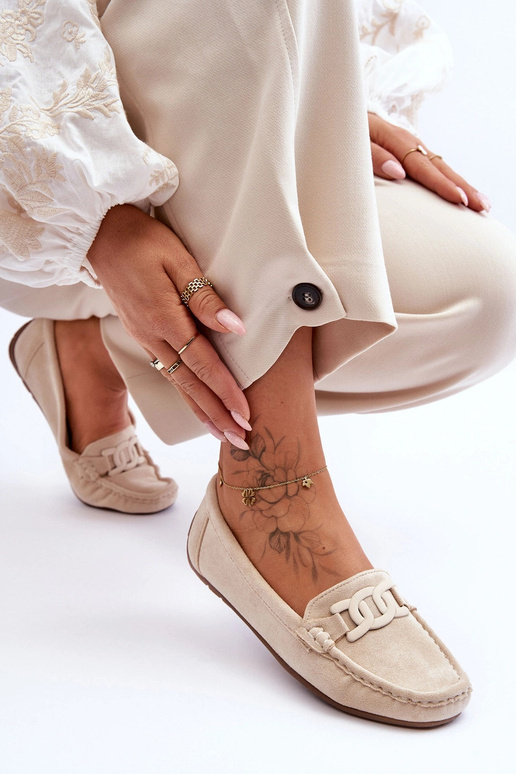 Women's luxurious faux suede sand-colored moccasins Rabell