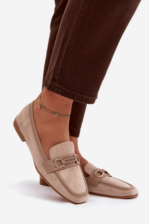 Sand-colored moccasins with decorative elements Evelora