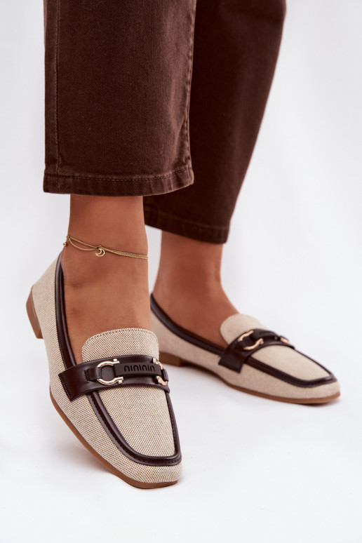 Brown and sand-colored moccasins with decorative elements Evelora