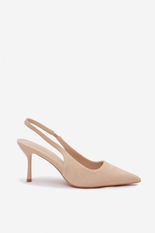 Sand-colored women's sandals with thin heels made of faux suede Kevina