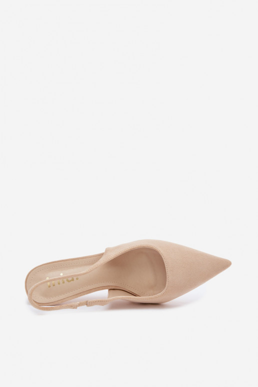 Sand-colored women's sandals with thin heels made of faux suede Kevina