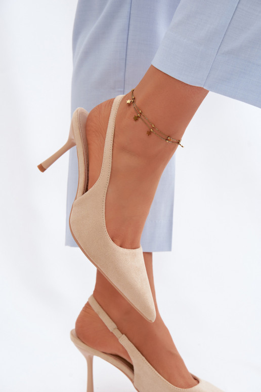 Sand-colored women's sandals with thin heels made of faux suede Kevina