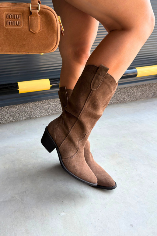 Knee-high cowboy-style boots in natural suede with insulation and heels in brown color Radley