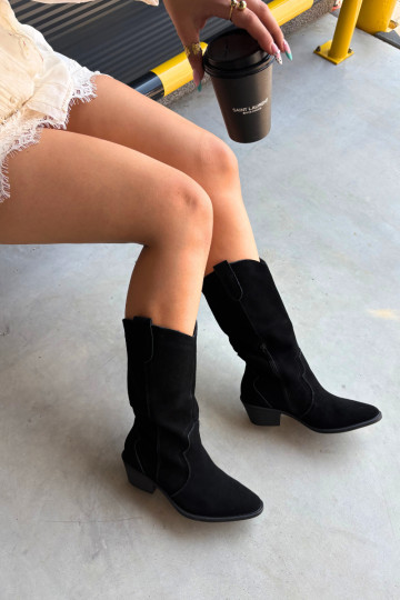 Knee-high cowboy-style boots in natural suede with insulation and heels in black color Radley