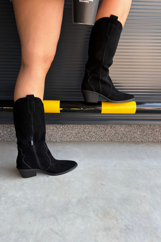 Knee-high cowboy-style boots in natural suede with insulation and heels in black color Radley