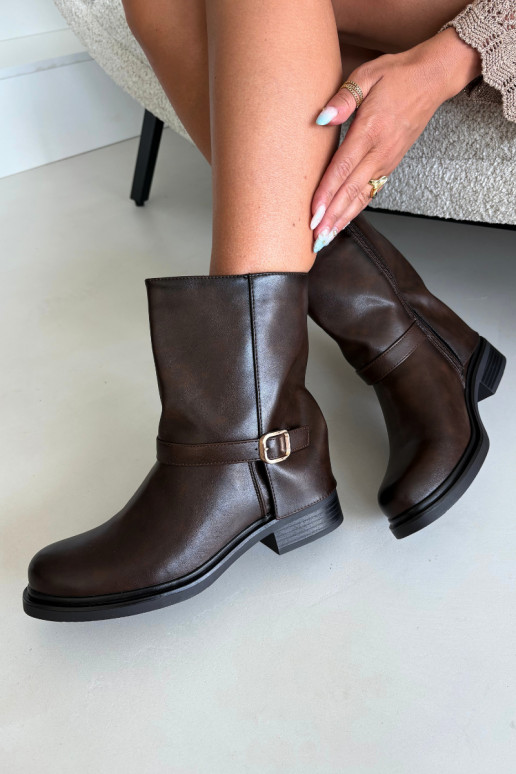 Insulated women's ankle boots with buckles in chocolate color Corley