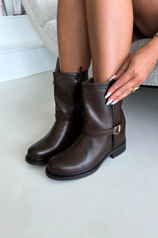 Insulated women's ankle boots with buckles in chocolate color Corley