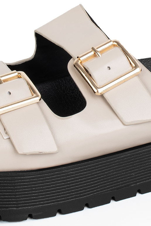 Women's platform slippers with gold details in sand and black colors