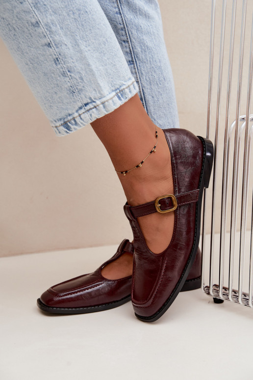 Burgundy faux leather shoes with straps Bonnia