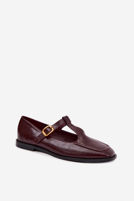Burgundy faux leather shoes with straps Bonnia