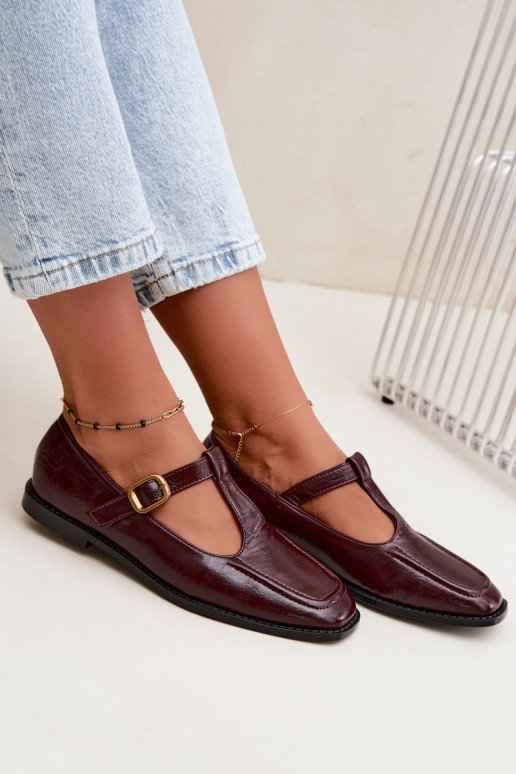 Burgundy faux leather shoes with straps Bonnia