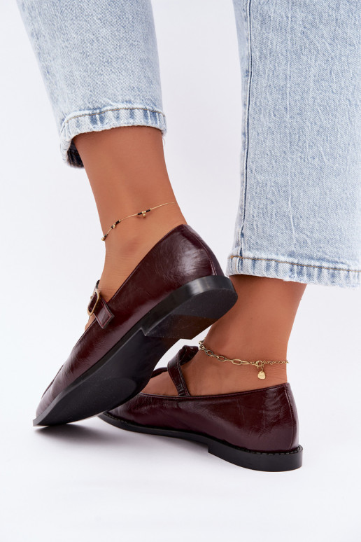 Burgundy faux leather shoes with straps Bonnia