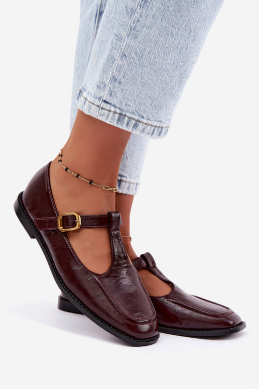 Burgundy faux leather shoes with straps Bonnia