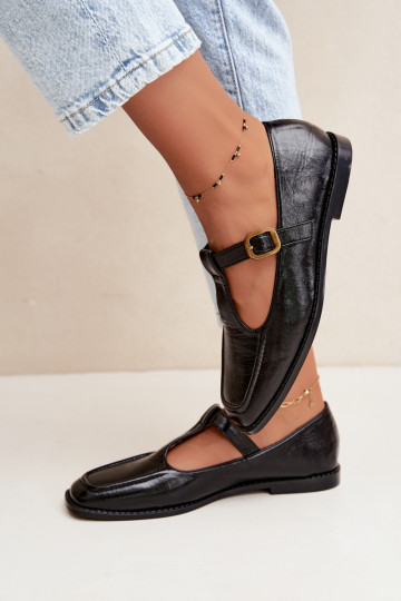 Black faux leather shoes with straps Bonnia