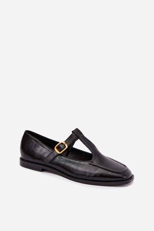 Black faux leather shoes with straps Bonnia