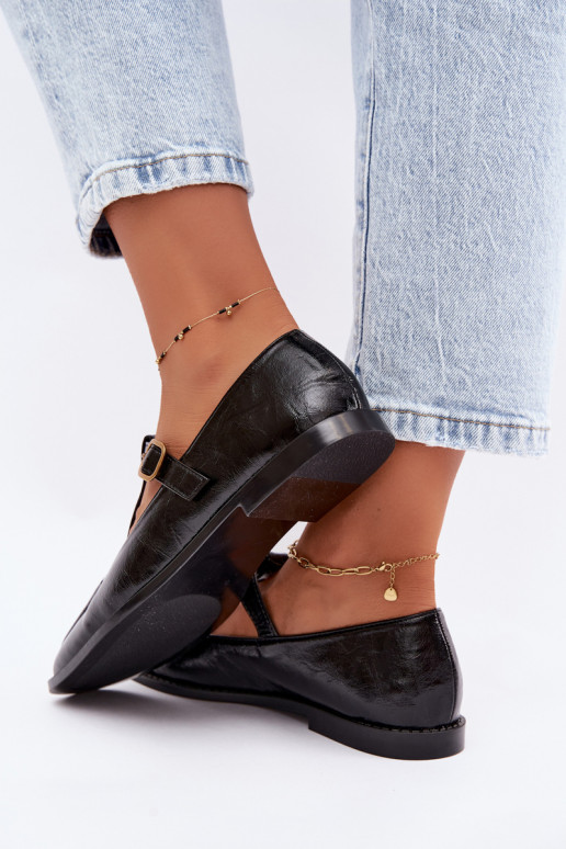 Black faux leather shoes with straps Bonnia