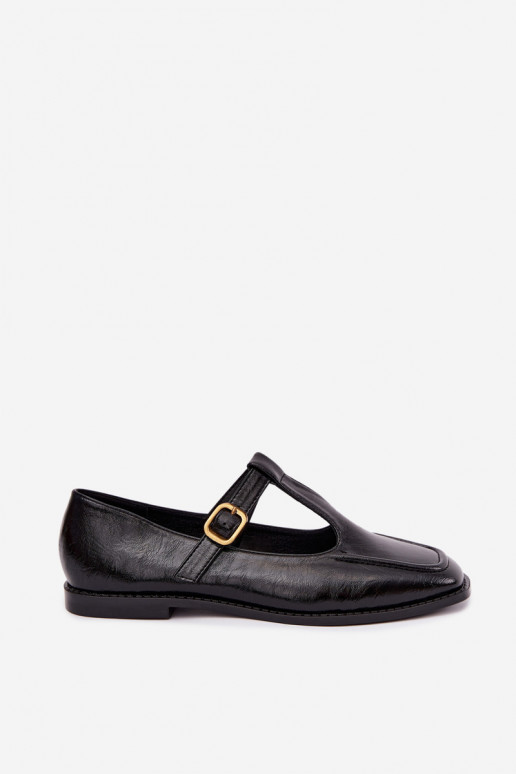Black faux leather shoes with straps Bonnia