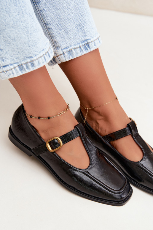 Black faux leather shoes with straps Bonnia