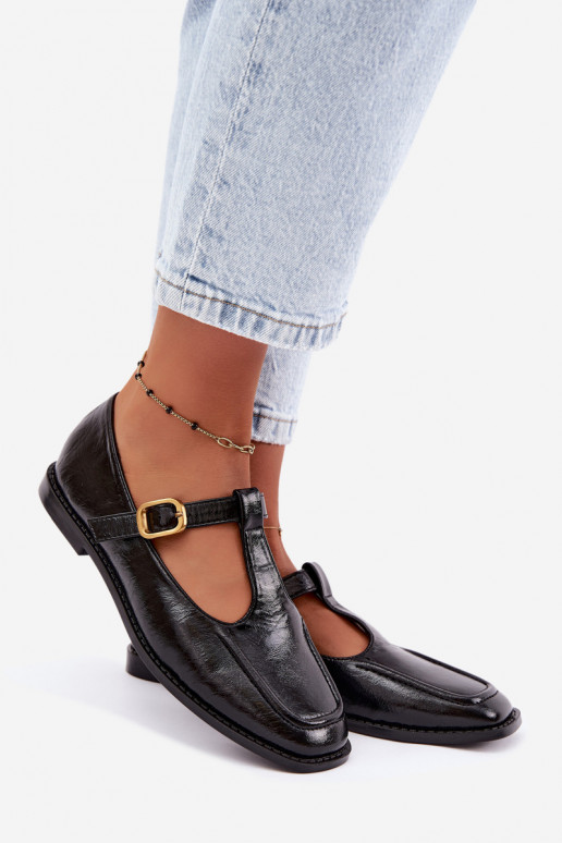 Black faux leather shoes with straps Bonnia