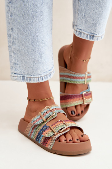 Gold women's slippers with buckles and platform in various colors Meretta 2