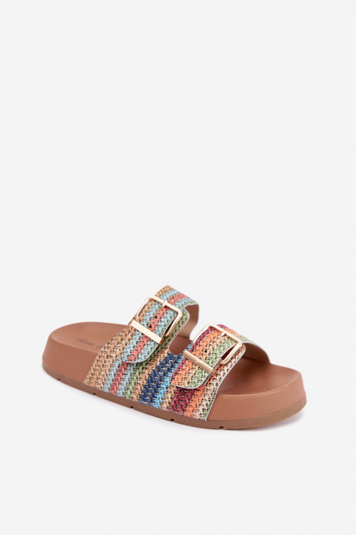 Gold women's slippers with buckles and platform in various colors Meretta