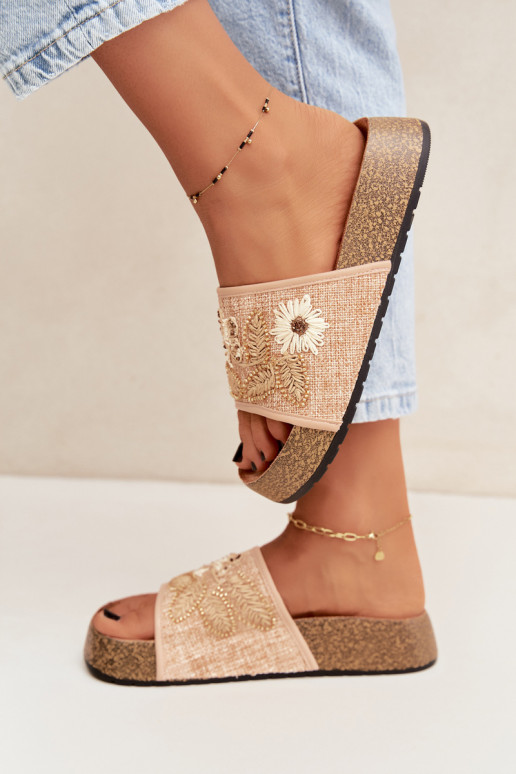Sand women's platform slippers with decoration Ledina