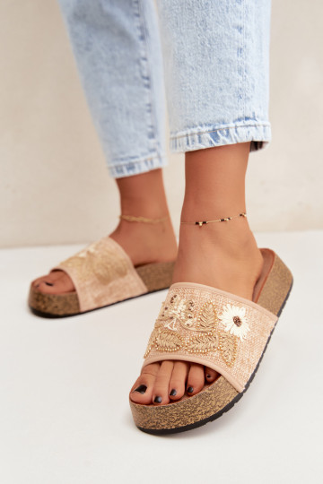Sand women's platform slippers with decoration Ledina 2