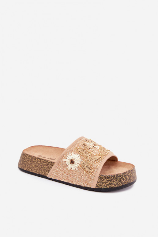 Sand women's platform slippers with decoration Ledina