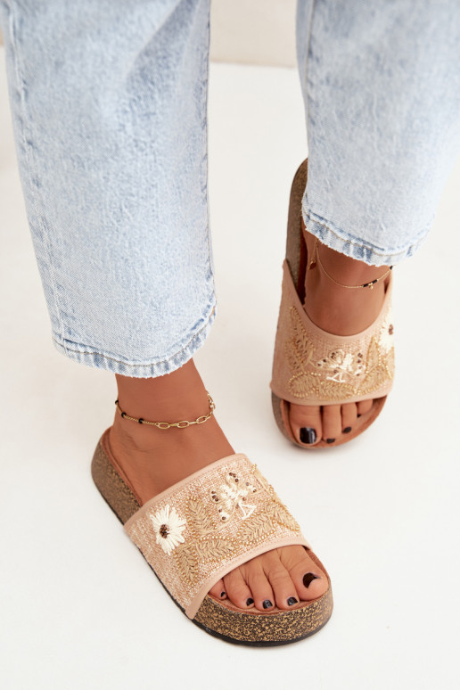 Sand women's platform slippers with decoration Ledina