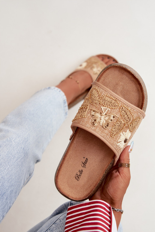Sand women's platform slippers with decoration Ledina