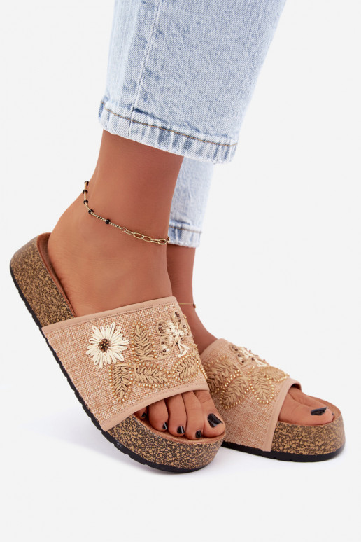 Sand women's platform slippers with decoration Ledina
