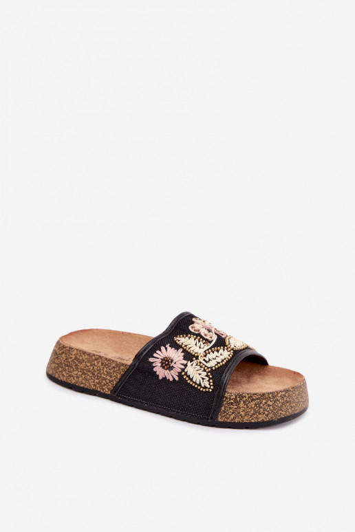 Black women's platform slippers with decoration Ledina