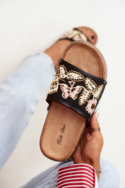 Black women's platform slippers with decoration Ledina