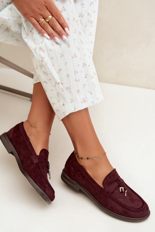 Burgundy women's moccasins made of faux suede Raylie