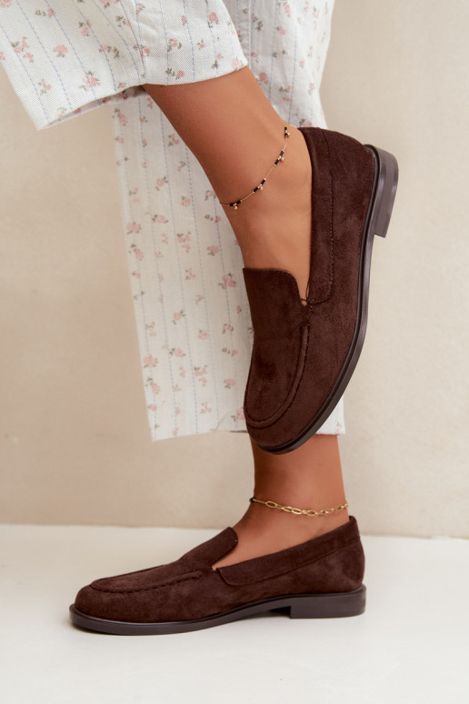 Chocolate women's moccasins made of faux suede Laisie