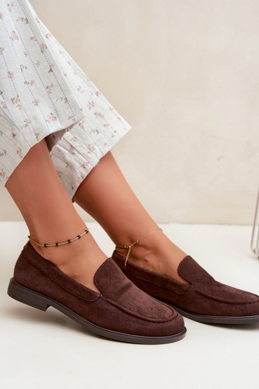 Chocolate women's moccasins made of faux suede Laisie