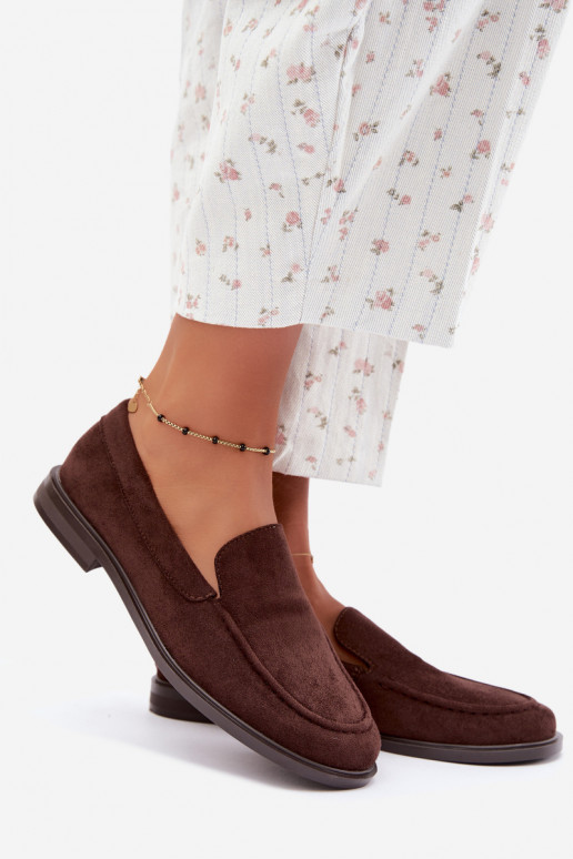 Chocolate women's moccasins made of faux suede Laisie