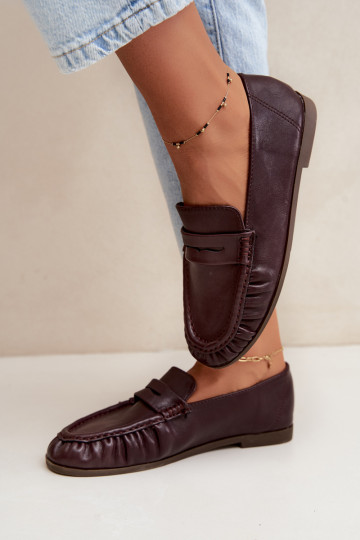 Women's moccasins with ruffles in burgundy color Sabley