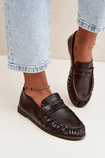 Women's moccasins with ruffles in chocolate color Sabley