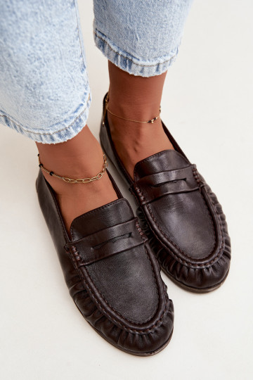 Women's moccasins with ruffles in chocolate color Sabley 2