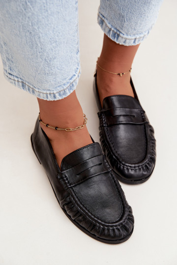 Women's moccasins with ruffles in black color Sabley 2