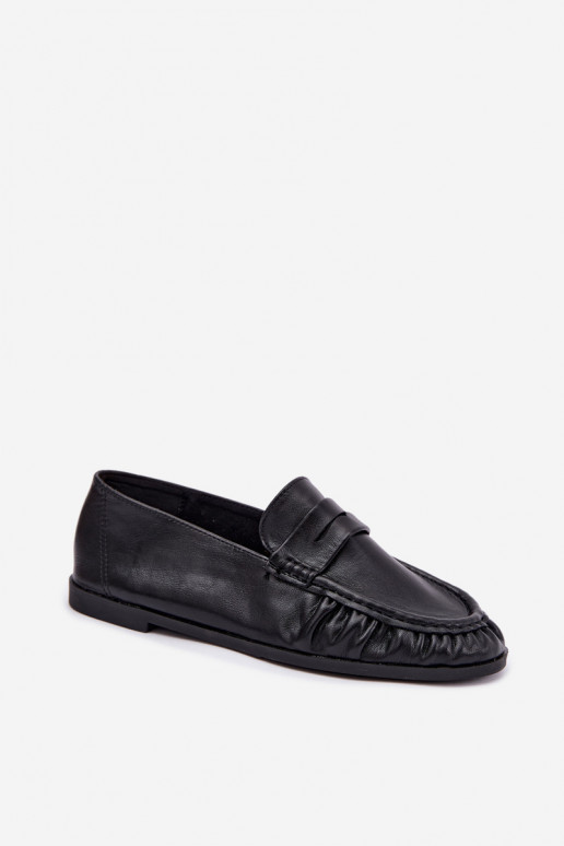 Women's moccasins with ruffles in black color Sabley