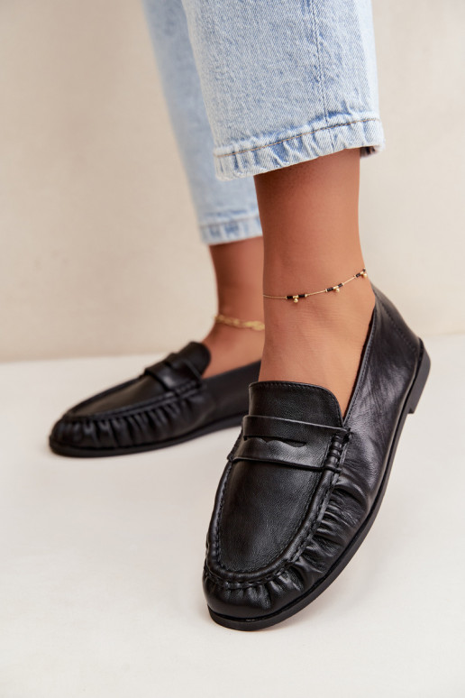 Women's moccasins with ruffles in black color Sabley