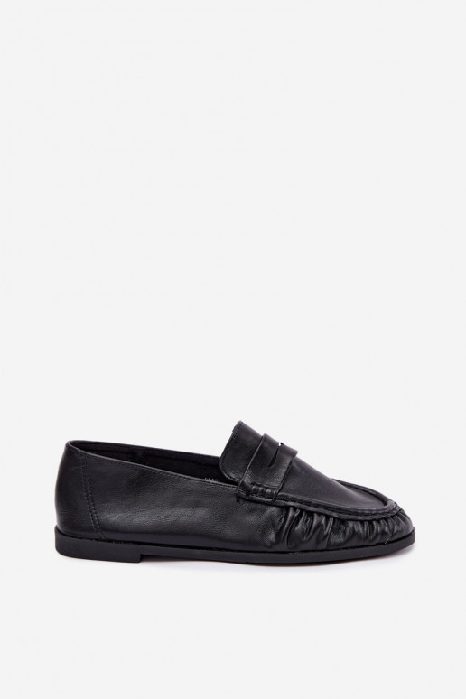 Women's moccasins with ruffles in black color Sabley