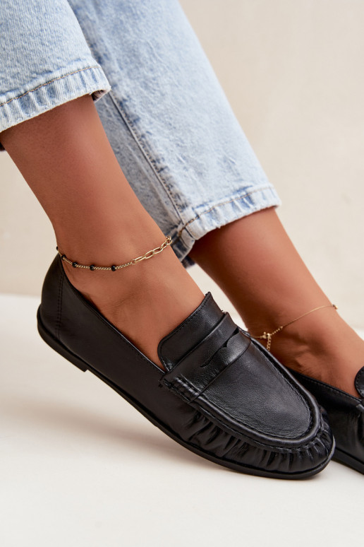 Women's moccasins with ruffles in black color Sabley